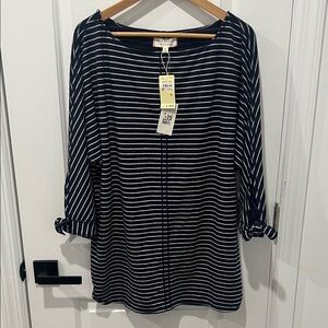 Max‎ Studio Navy and White Striped Women's Tunic Top, Size XL